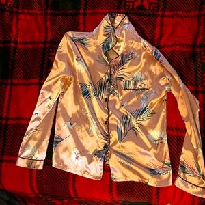 Pink, long sleeve pajama shirt, silk